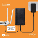 RouterUPS product with a router and power adapter on an orange background