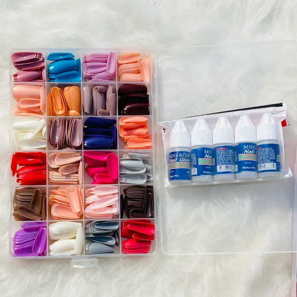 576 Pcs Box Colorful Artifical Nails Acrylic Full Cover Nail With Nail Glue